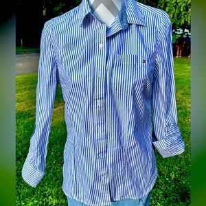 Tommy Hilfiger Blue and White Striped Button-Down Shirt